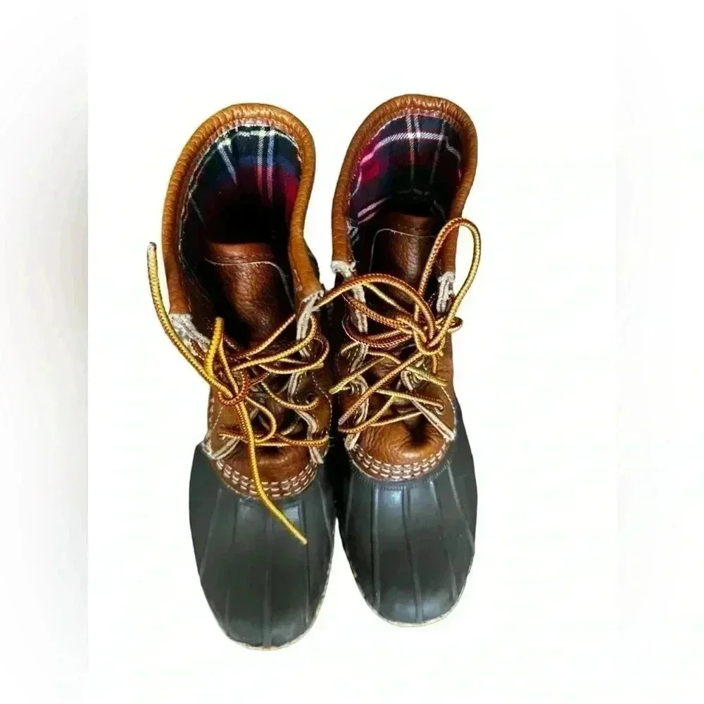 L.L. Bean Leather Bean Boots Womens 7 Brown Black  Duck Boots Lace Up